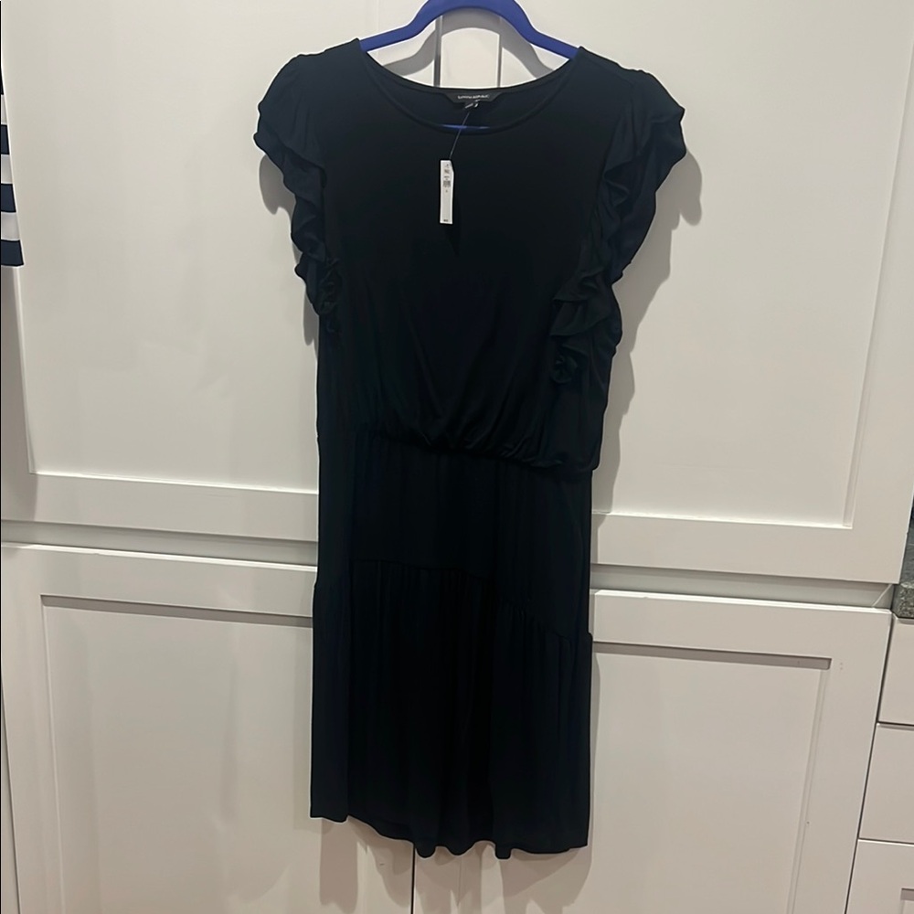 Chic Black Ruffle Jersey Dress